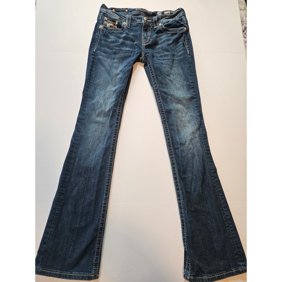 Miss Me Denim - Miss Me Signature Boot Jeans Women 28 Blue Camo Sequin Embellished Dark Wash
